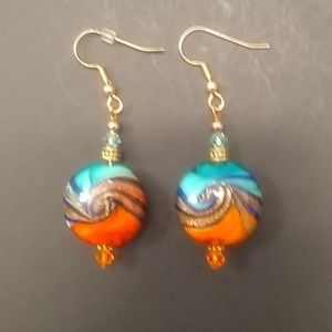 Vintage Orange/Blue Lolipop Swirl Sparkle Earrings